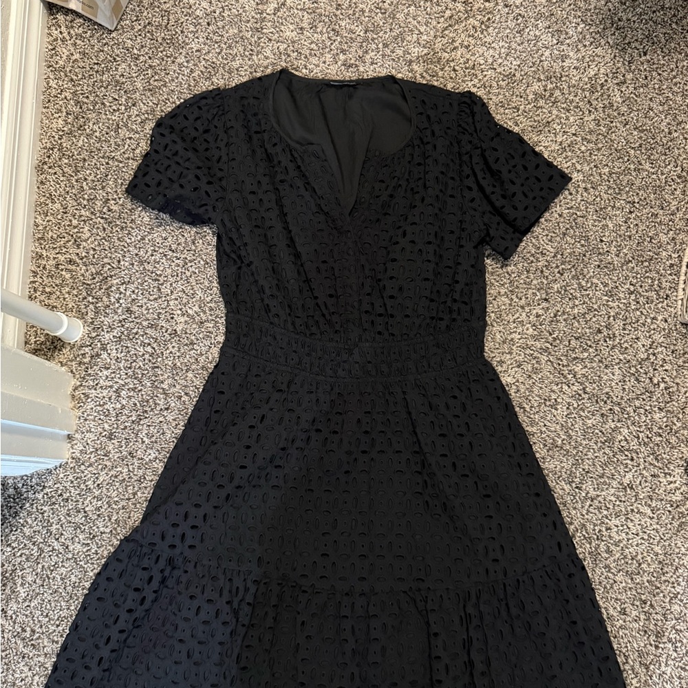 Chic Black Eyelet Midi Dress